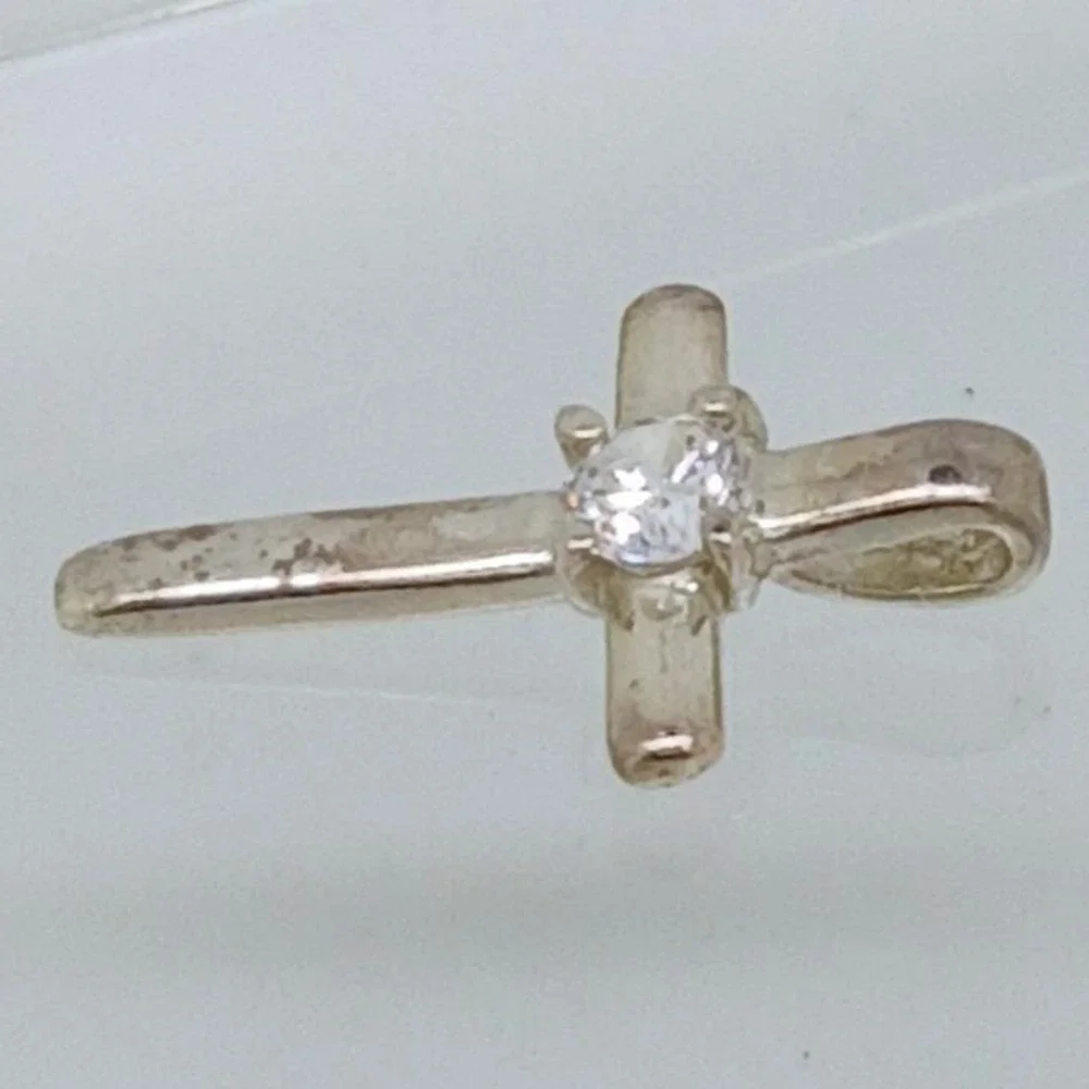 Sterling Silver 925 Cross Pendant Round Cubic Zirconia Religious Charm 0.75 Inch